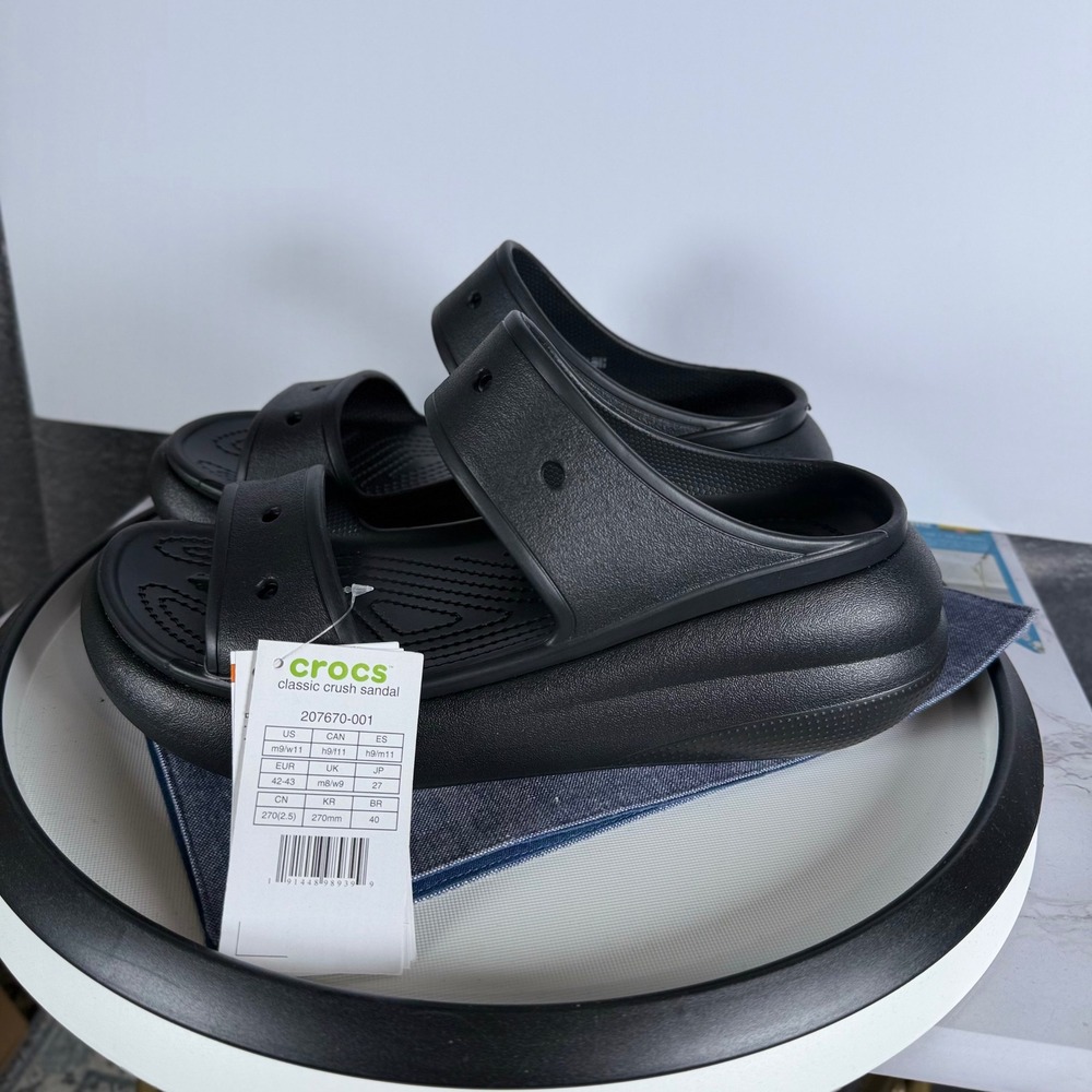 Crocs Classic Crush Sandal Women 11 Black Platform Two Strap Slide New With Tags